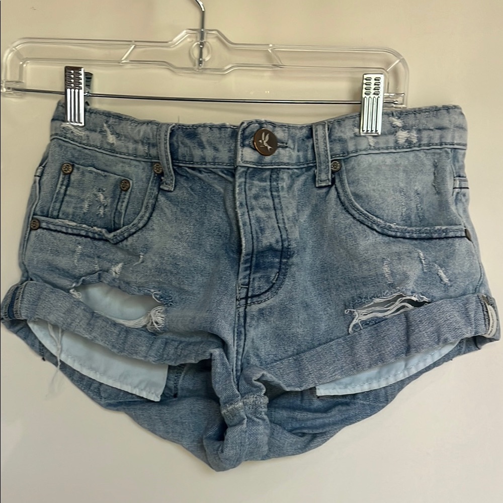 One Teaspoon Blue Bandits Distressed Jean Shorts
